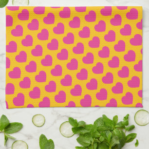 Pink Heart Modern Sweet Love Notes Fun Tea Towel