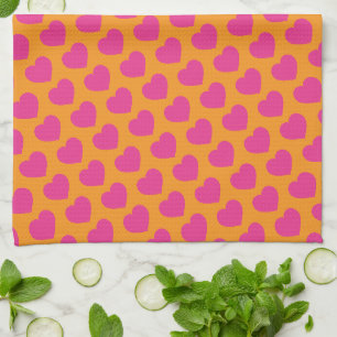 Pink Heart Modern Sweet Love Notes Fun Tea Towel