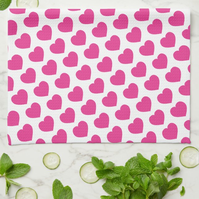 Pink Heart Modern Sweet Love Notes Fun Tea Towel (Folded)