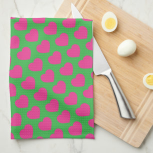 Pink Heart Modern Sweet Love Notes Fun Tea Towel