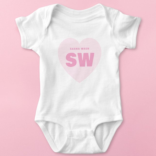 Pink Heart Monogram Newborn White Outfit Custom Baby Bodysuit (Creator Uploaded)