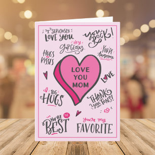 Pink Heart Mothers Day Playful Stylish Quotes Card