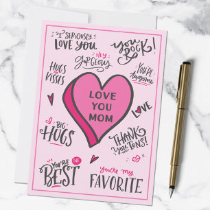 Pink Heart Mothers Day Playful Stylish Quotes Card