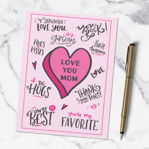 Pink Heart Mothers Day Playful Stylish Quotes Postcard