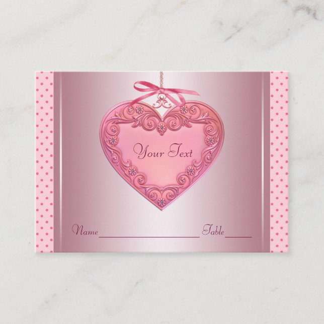 Pink Heart Name Seating Table Cards (Front)