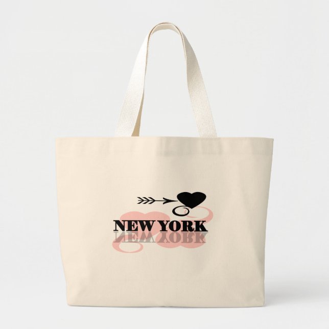 Pink Heart New York Large Tote Bag (Front)
