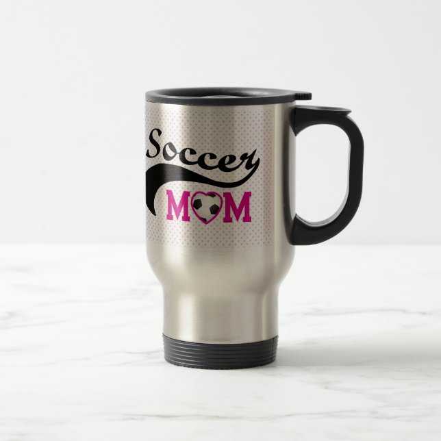 Pink Heart O Soccer Mum Travel Mug (Right)