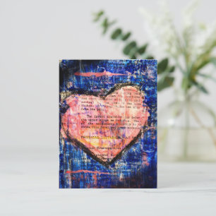 Pink Heart on Blue Mixed Media Art Postcard