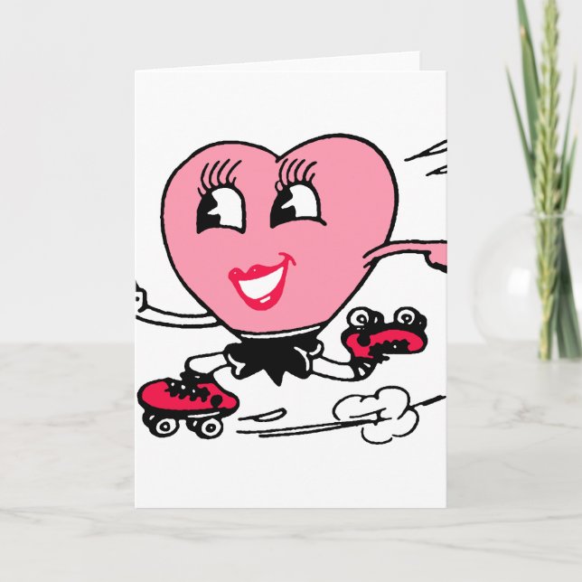 Pink Heart on Roller Skates Holiday Card (Front)