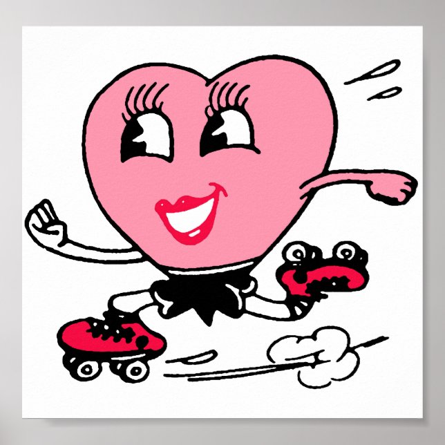 Pink Heart on Roller Skates Poster (Front)