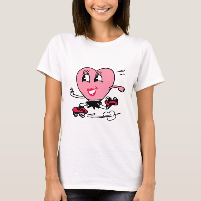 Pink Heart on Roller Skates T-Shirt (Front)