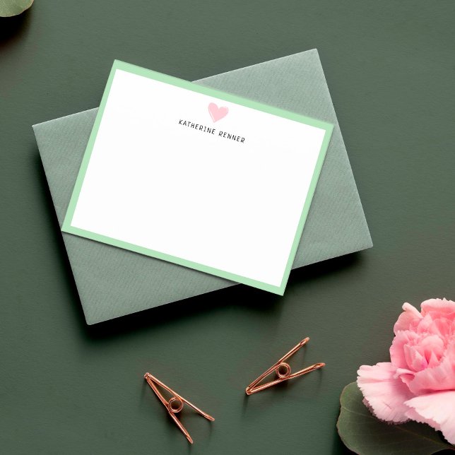 Pink Heart Pastel Green Border Personalised Thank You Card (Creator Uploaded)