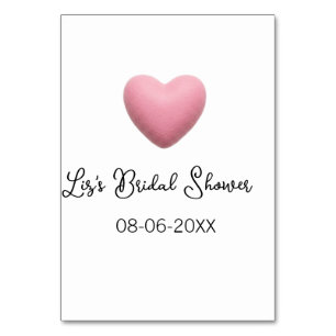 Pink heart pastel retro bridal shower date boho te table number