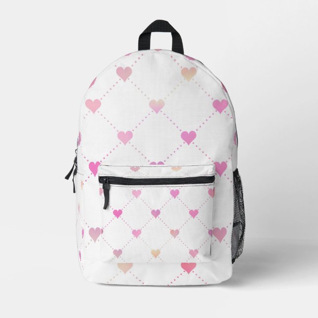 Pink Heart Pattern Backpack – Cute Diamond Grid  (Front)