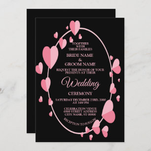 Pink Heart Pattern Black Geometric Elegant Wedding Invitation