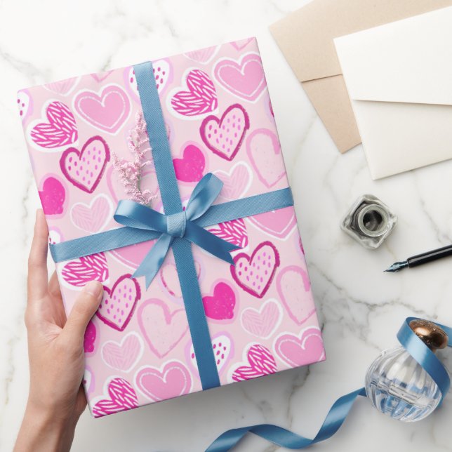 Pink Heart Pattern Cute Romantic  Wrapping Paper (Gifting)