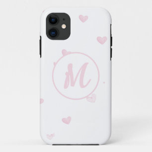 Pink Heart Pattern Girly Romantic Monogrammed Case-Mate iPhone Case