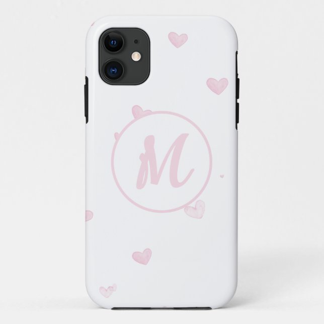 Pink Heart Pattern Girly Romantic Monogrammed Case-Mate iPhone Case (Back)