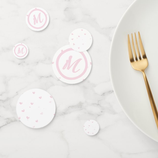 Pink Heart Pattern Girly Romantic Monogrammed Confetti (Group)