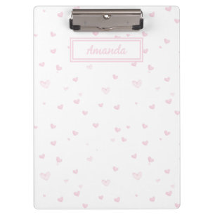 Pink Heart Pattern Girly Romantic Watercolor Clipboard