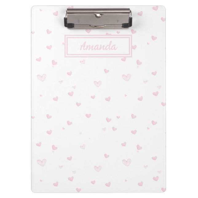 Pink Heart Pattern Girly Romantic Watercolor Clipboard (Front)