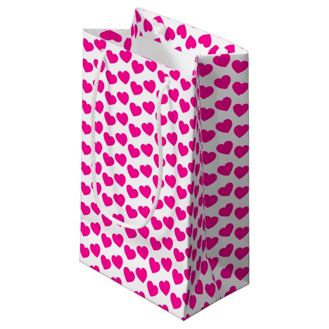 Pink Heart Pattern on White Small Gift Bag (Front Angled)