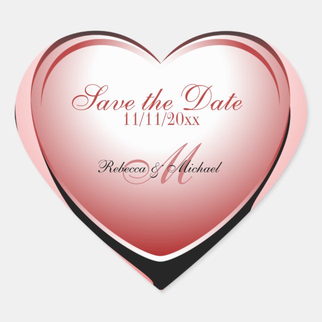 Pink Heart Pendant Save the Date Heart Sticker (Front)