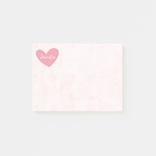 Pink Heart Personalise Distressed Watercolor Post-it Notes