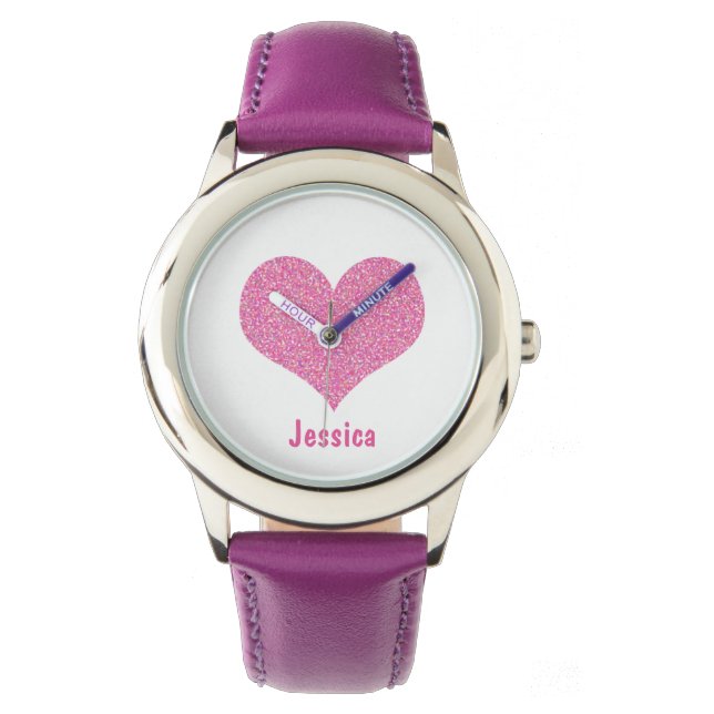 Pink Heart - Personalised Girly Name Watch (Front)