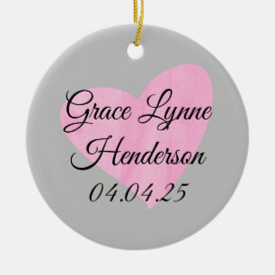 Pink Heart Photo Christmas Ornament Baby Girl