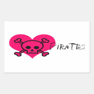 Pink Heart Pirates Rectangular Sticker