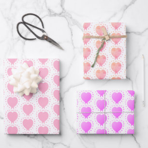 Pink Heart Polka Dot Abstract Pattern Wrapping Paper Sheet