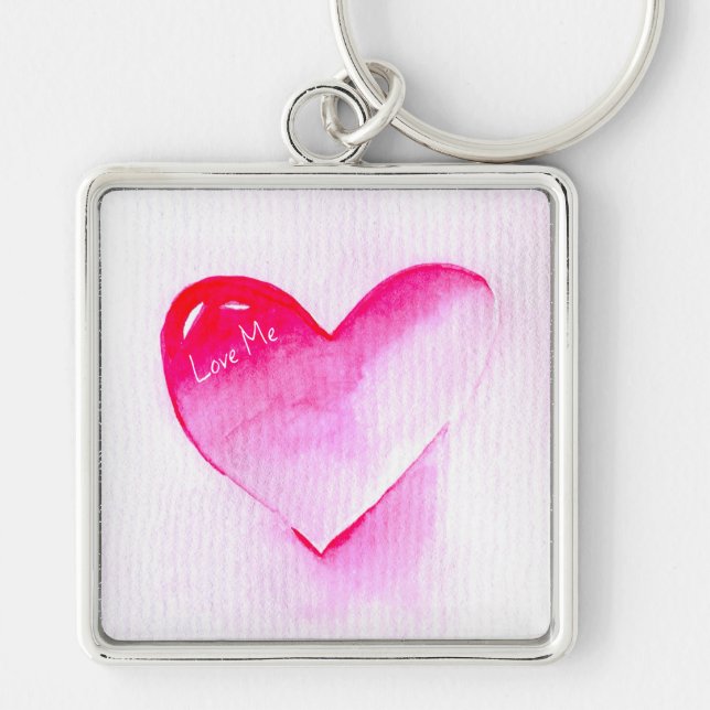 Pink heart pop art valentine key ring (Front)