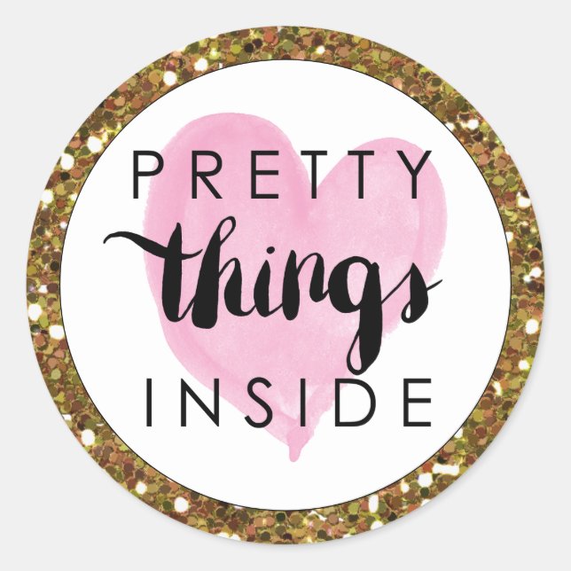 Pink Heart Pretty Things Inside - Mail Classic Round Sticker (Front)