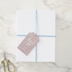 Pink Heart Print Girl Baby Shower Modern Thank You Gift Tags