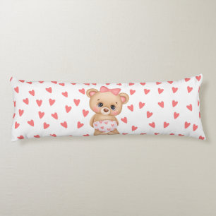 Pink Heart Print Teddy Bear Body Pillow