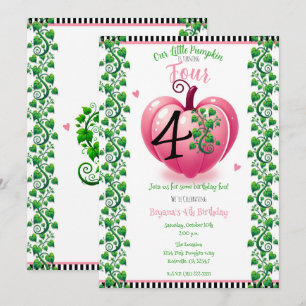 Pink Heart Pumpkin & Vines Fall Birthday Party Invitation