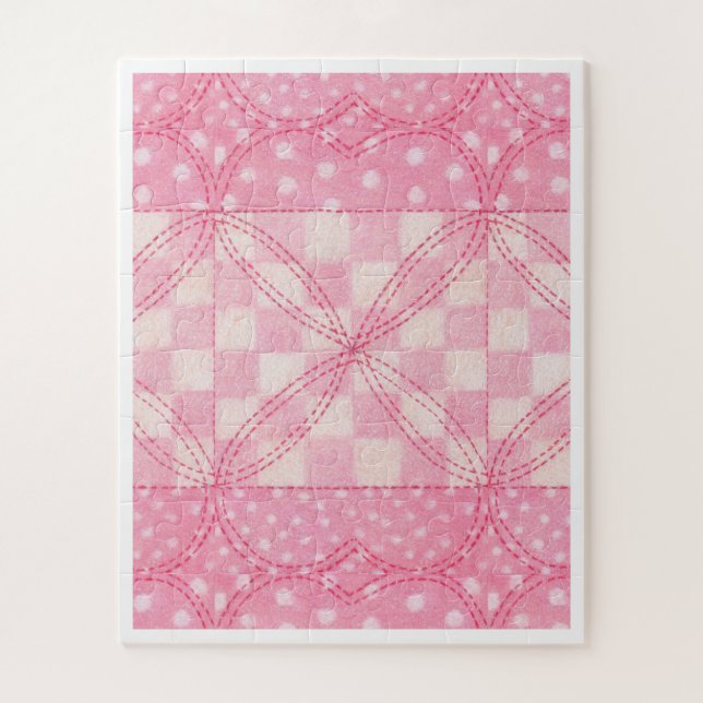 PINK HEART QUILT 16x20 Big Pieces Puzzle (Vertical)