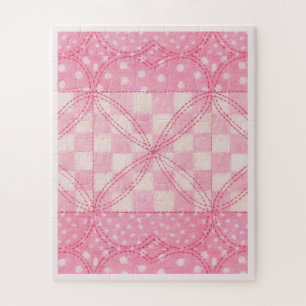 PINK HEART QUILT 16x20 Big Pieces Puzzle / Pink