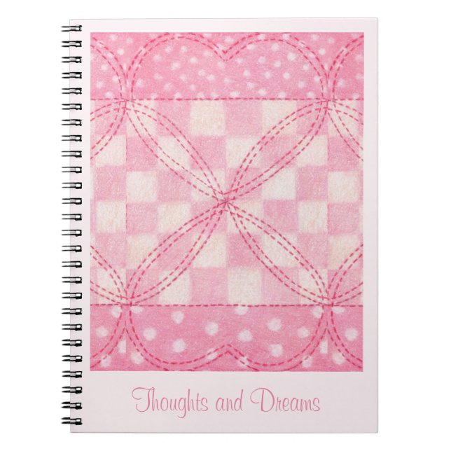 PINK HEART QUILT 6.5x8.75 Notebook + Text / Pink (Front)