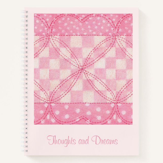 PINK HEART QUILT 8.5x11 Notebook + Text / Pink (Front)