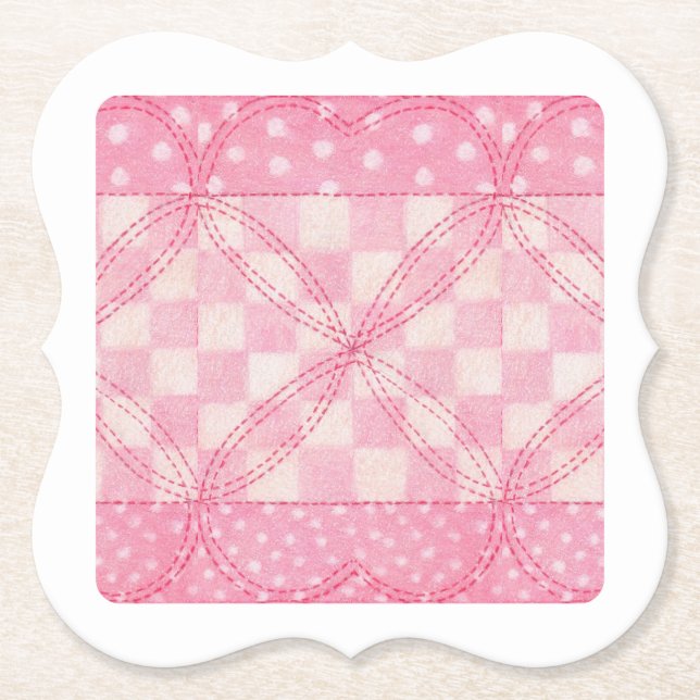 PINK HEART QUILT Bracket Paper Coasters (Front)