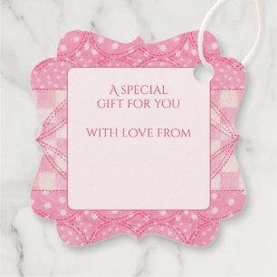 PINK HEART QUILT Fancy Square Gift Tags / Pink