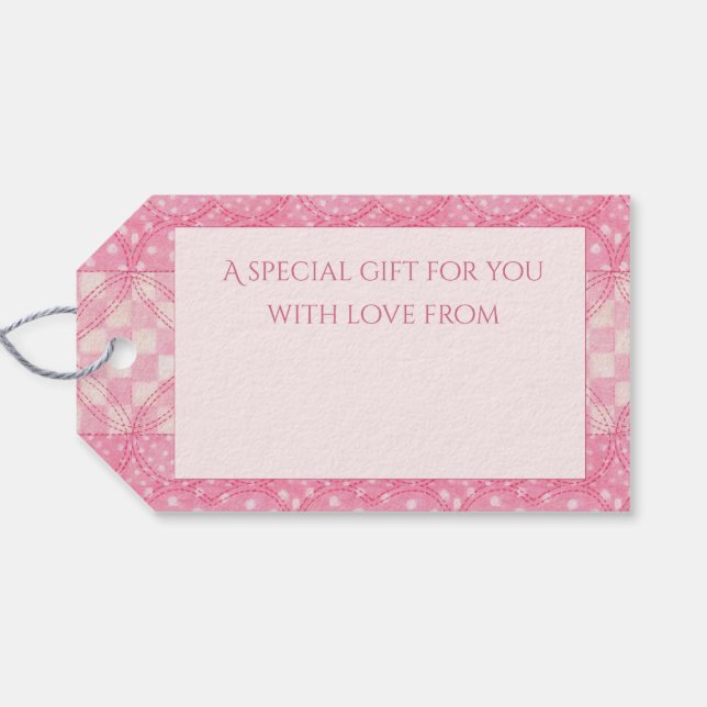 PINK HEART QUILT Gift Tags / Pink (Back Horizontal)