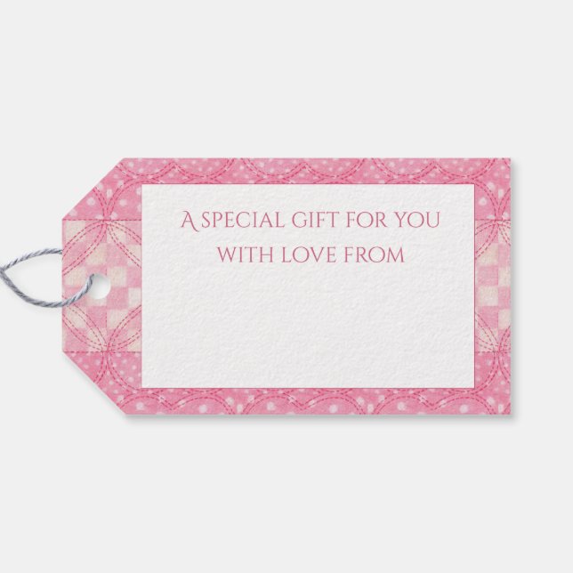 PINK HEART QUILT Gift Tags / White (Back Horizontal)