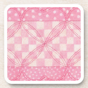PINK HEART QUILT Hard Plastic Coasters