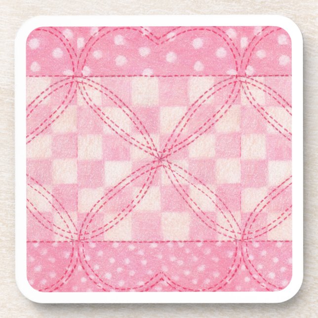 PINK HEART QUILT Hard Plastic Coasters (Front)