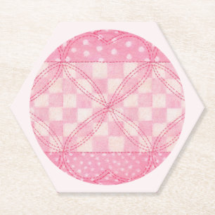 PINK HEART QUILT Hexagon Coasters / Pink