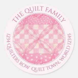 PINK HEART QUILT Large Round Address Seals / Pink