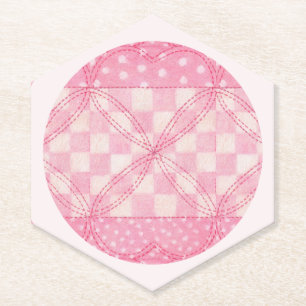 PINK HEART QUILT Pointy Hexagon Coasters / Pink
